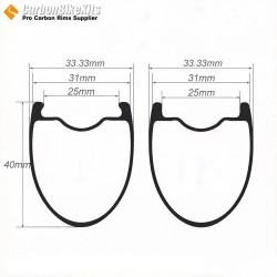 Ultralight 700C 40x31mm Symmetric Carbon Tubeless Gravel / CX Rim Big Hole Center Distance